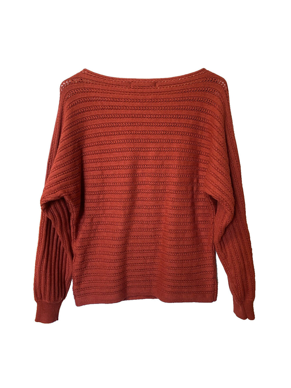 ZESICA M Medium Crew Neck Lantern Long Sleeve Ribbed Knit Sweater Viscose Orange - Picture 4 of 7